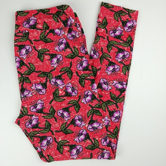 LuLaRoe Pants - Lularoe TC leggings red with purple flowers
